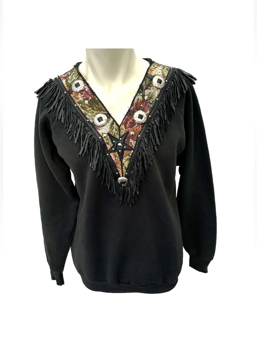 Vintage 90s Tony Ward Xperience Western Shirt Womens Large Leather Fringe Concho
